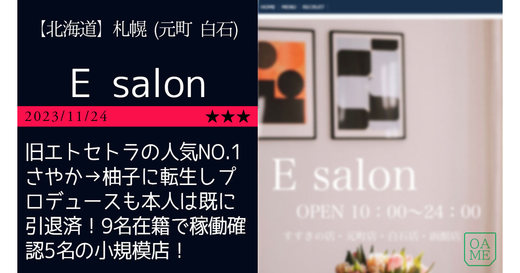 札幌「E salon-イーサロン」旧エトセトラの人気NO.1さやか→柚子に転生しプロデュースも本人は既に引退済！9名在籍で稼働確認5名の小規模店！